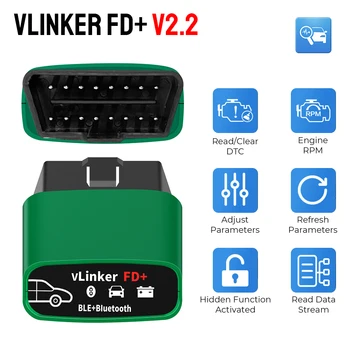 VLinker FD + V2.2 Bluetooth-Совместимые 4,0 WIFI Автомобильные Диагностические Инструменты J2534 ELM327 OBD 2 Сканер-Считыватель кода Для FORScan