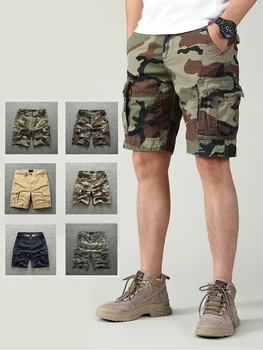 Летние камуфляжные шорты-карго из мягкого выстиранного хлопка для мужчин и женщин, военные брюки длиной до колен, повседневная уличная одежда, камуфляжные свободные брюки