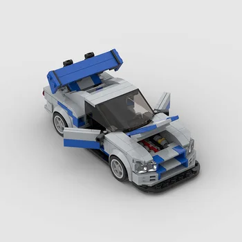 Кирпичный Гоночный спортивный автомобиль Nissan GTR R34, чемпион по скорости, строительные блоки, Креативные гаражные игрушки для мальчиков, подарки