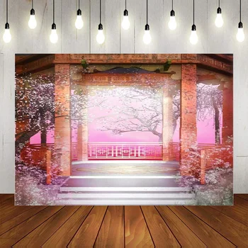 Цветущая вишня Мулан Весна Розовый Цветок Сакуры Дерево Фон для фотосъемки День рождения Детский душ Украшение вечеринки Баннер