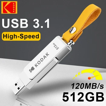 Оригинальный металлический USB-накопитель KODAK объемом 512 ГБ, флеш-накопитель USB 3.1, высокоскоростная карта памяти, вращающийся USB-накопитель на ПК, ключи от автомобилей на стоянке