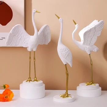 Креативная имитация животного из смолы, скульптура Журавля, украшения в виде Золотой птицы, Стоящий кран, украшения для дома, ремесла, мебель
