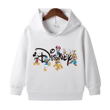 Толстовки с рисунком Диснея с Микки для мальчиков и девочек, пуловеры с Минни Микки с длинным рукавом, Повседневные топы с капюшоном Disney, Детская одежда
