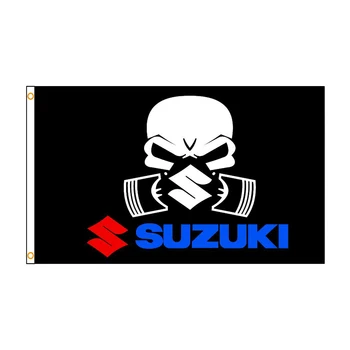 3x5 фУтОв Suzuki мотоциклист Байкер Череп Флаг Декоративный баннер 90x150 см AntheaAn