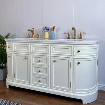 Шкаф для ванной комнаты в американском стиле Кантри, напольный шкаф для раковины из массива дерева высокого класса, комбинированный шкаф для ванной комнаты в стиле французского ретро