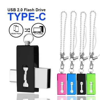 Цветной Подвесной U-диск 2 В 1 OTG 128 ГБ 64 ГБ USB Флэш-Накопитель Real Stick Pen U-Диск для смартфона TYPE C Адаптер