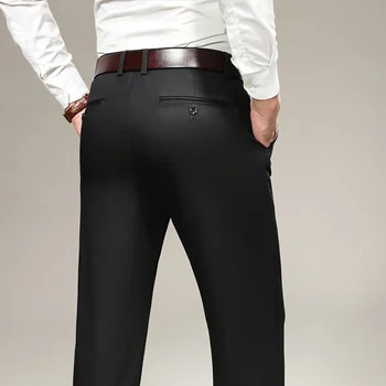 Весенне-осенние повседневные брюки Свободного покроя, мужские брюки для делового костюма с прямой трубкой, эластичные легкие брюки высокого класса, брюки класса люкс.