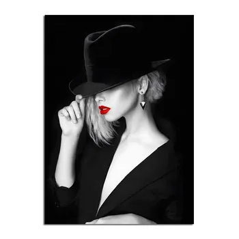 Черно-белая леди Картина на холсте Современный домашний декор плакат и принты Сексуальная женская настенная художественная картина для украшения гостиной