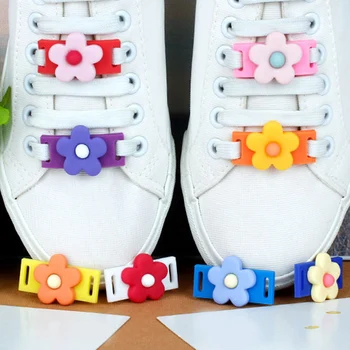 Модные разноцветные шнурки с пряжкой для обуви, декоративные зажимы, шнурки для обуви, Аксессуары для обуви с пряжкой в виде цветка смолы