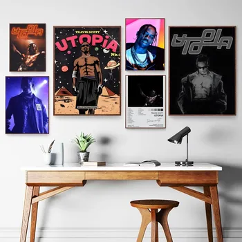 Плакат T-Travis Scott UTOPIA, Самоклеящийся Художественный плакат, наклейка из крафт-бумаги в стиле Ретро, сделай САМ, комната, Бар, Кафе, Винтажные декоративные