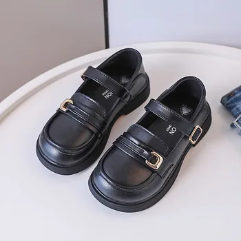 Черная школьная обувь для девочек; Модная однотонная Детская студенческая обувь; Кожаные туфли на плоской подошве; Осенняя детская обувь Мэри Джейн в корейском стиле;