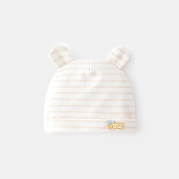 Полосатая детская шапочка с медвежьими ушками, хлопковые шапочки для младенцев, стильная хлопковая шапочка-бини для новорожденных, подарок для мальчиков и девочек