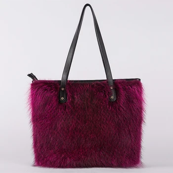 Зимняя женская сумка из лисьего меха, большая вместительная сумка-тоут, роскошная меховая сумка, женские сумки, кошельки, сумки из натурального меха, сумка через плечо