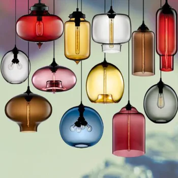 Подвесной светильник из цветного стекла e27 / e26 в стиле ар-деко со светодиодной подсветкой, шнур для ресторана, гостиной, кухни, бара, кафе