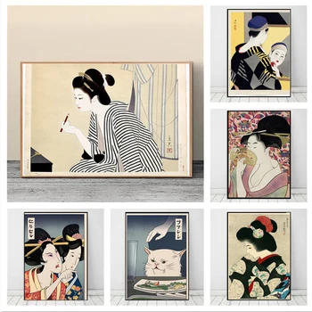 Японские Женщины Ито Синсуи Гейша Холст Картина Настенное Искусство Плакат и Принты Губная Помада Китагава Винтажный Декор для Гостиной