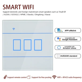 WiFi Smart Switch С функцией RF Smart Home APP 86 Модель Панельного переключателя 90-250 В 2000 Вт работает с Alexa и Home