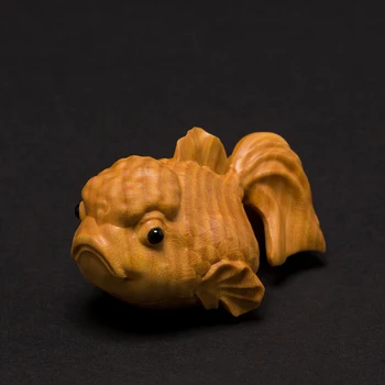 Самшит 6 см Скульптура Рыбы Резьба по дереву Статуя животного Золотая Рыбка Lucky Home Decor