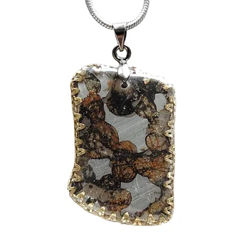 Подвеска с метеоритом Brenham, оливковое ожерелье с метеоритом, образец натурального метеорита для мужчин и женщин, ювелирные изделия - TB262