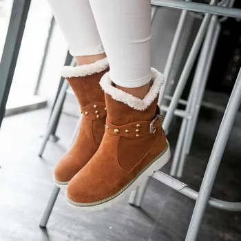 Европейские и американские зимние кожаные женские ботинки в стиле пэчворк, зимние ботинки, крупная подкладка из матового бархата, пряжка на ремне, повседневные короткие