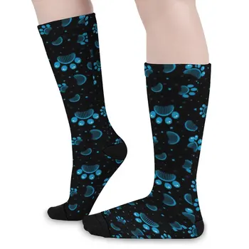 Синие носки с собачьими лапами, новинка с животным принтом, пара теплых мягких носков для скейтборда, весенний дизайн, нескользящие носки