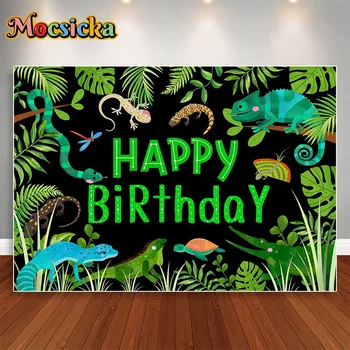 Баннер на День Рождения диких животных, зеленый Блестящий Фон для Фотобудки, Висящий Флаг, Баннер для украшения вечеринки с Днем Рождения