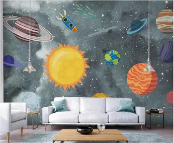 Изготовленная на заказ фреска, 3d настенная роспись на стене, мультяшное пространство, вселенная, планета, фотообои для детской комнаты в гостиной