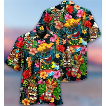 2023 Летние Мужские рубашки, Топы С короткими рукавами и 3D принтом, Свободные Дышащие Гавайские Рубашки, Одежда для пляжных вечеринок, Повседневная уличная блузка