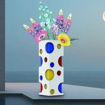 MOC 3D Ваза для художественного творчества, строительные блоки, Ваза для тюльпанов, подсолнухов, роз, модель вазы, кирпичи, игрушки, подарок детям на день рождения