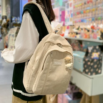 Полосатый милый вельветовый женский рюкзак, школьный ранец для девочек-подростков и мальчиков, роскошная женская модная сумка в стиле харадзюку, студенческий женский книжный набор